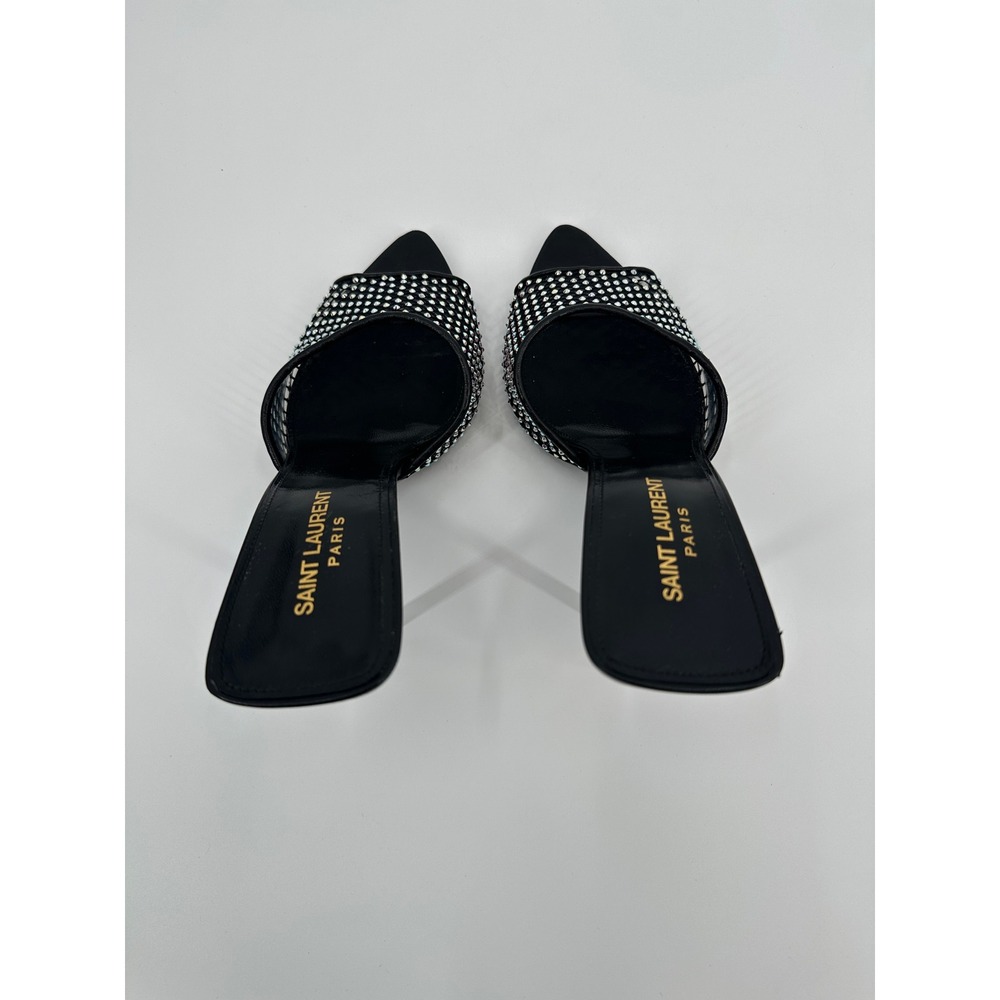 Saint Laurent Paris Luz Black Mesh Crystal Embellished Stiletto Mules Heels 39 - Picture 8 of 11